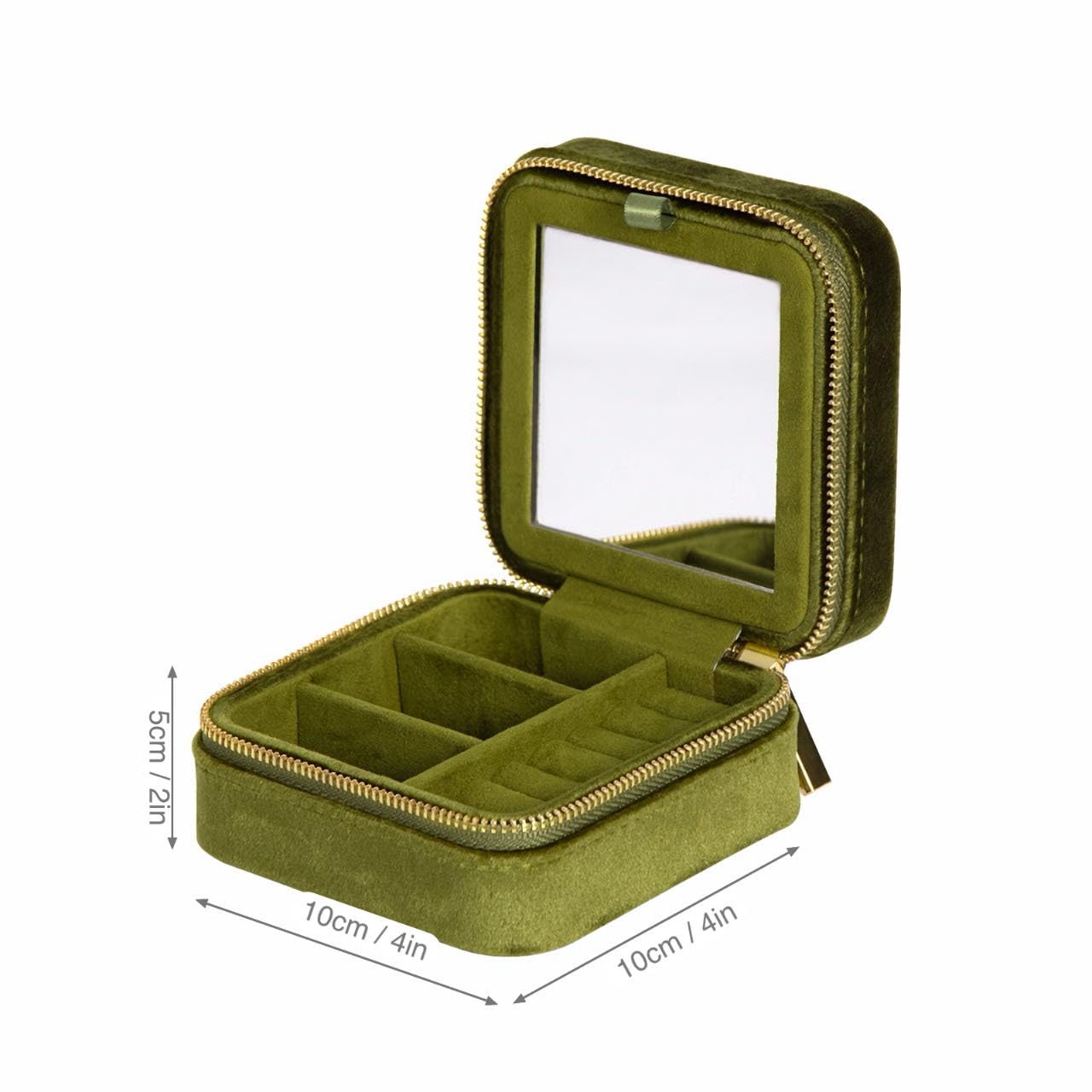 MEEJOA Velvet Jewelry Box, Small Travel Jewelry Organizer, Portable Jewelry Case for Women with Mirror, Green Mini Plush Travel Box