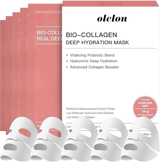 5 Pack Bio Collagen Face Mask Skincare, 100% Hydrating Collagen Mask Overnight Korean Skin Care