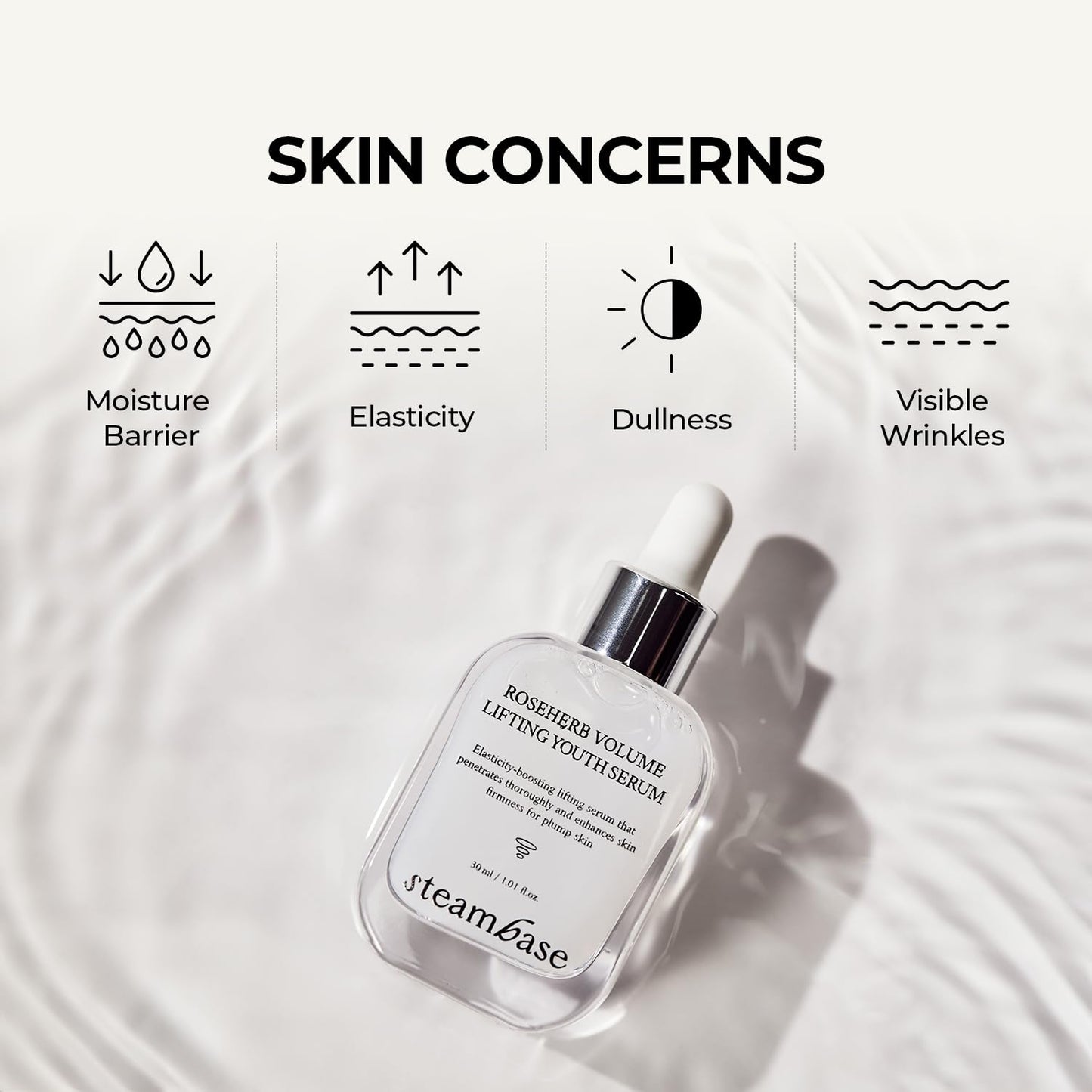 STEAMBASE Roseherb Volume Lifting Youth Serum, 1.01 fl oz - Hydrating Peptides & Rose Herb Serum for Face, Plump, Glowy Skin | Korean Skin Care, Travel Size