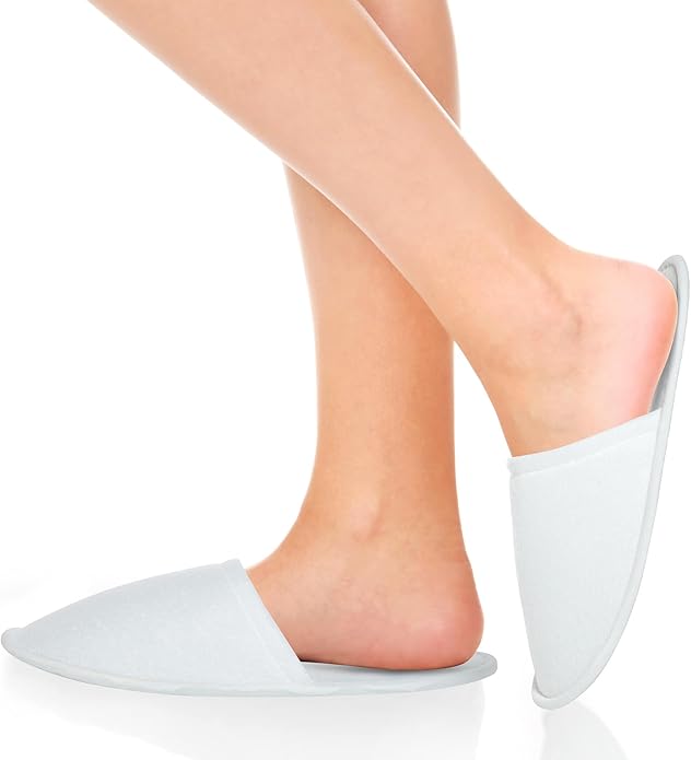 Juvale Disposable Slippers for Guests - Men's US 10/Women's US 11 Medium - White Closed-Toe Cotton EVA Slip-Resistant Sole - Individually Wrapped Spa & Hotel House Slippers Bulk 24 Pairs