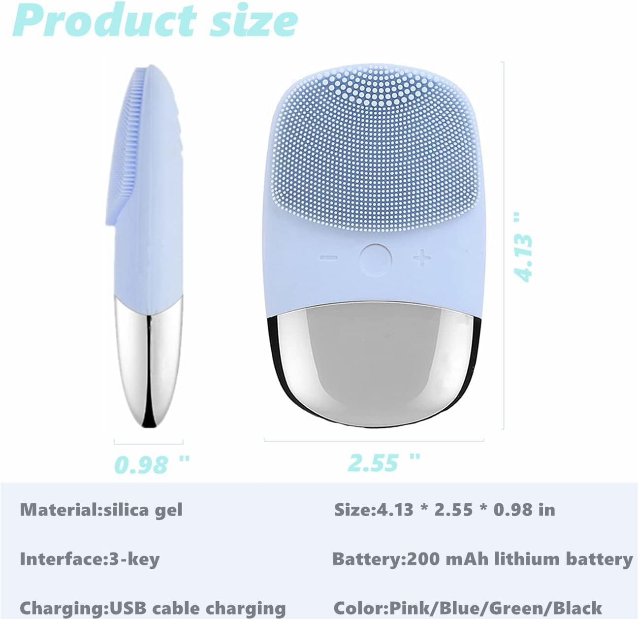 MEGAN Facial Cleansing Brush,USB Rechargeble Electric Silicone Face Scrubber,IPX7 Waterproof Sonic Facial Massager, 3 in 1 face Brush for Deep Cleanning, Blackhead Remover, Exfoliating.（Sky Blue）