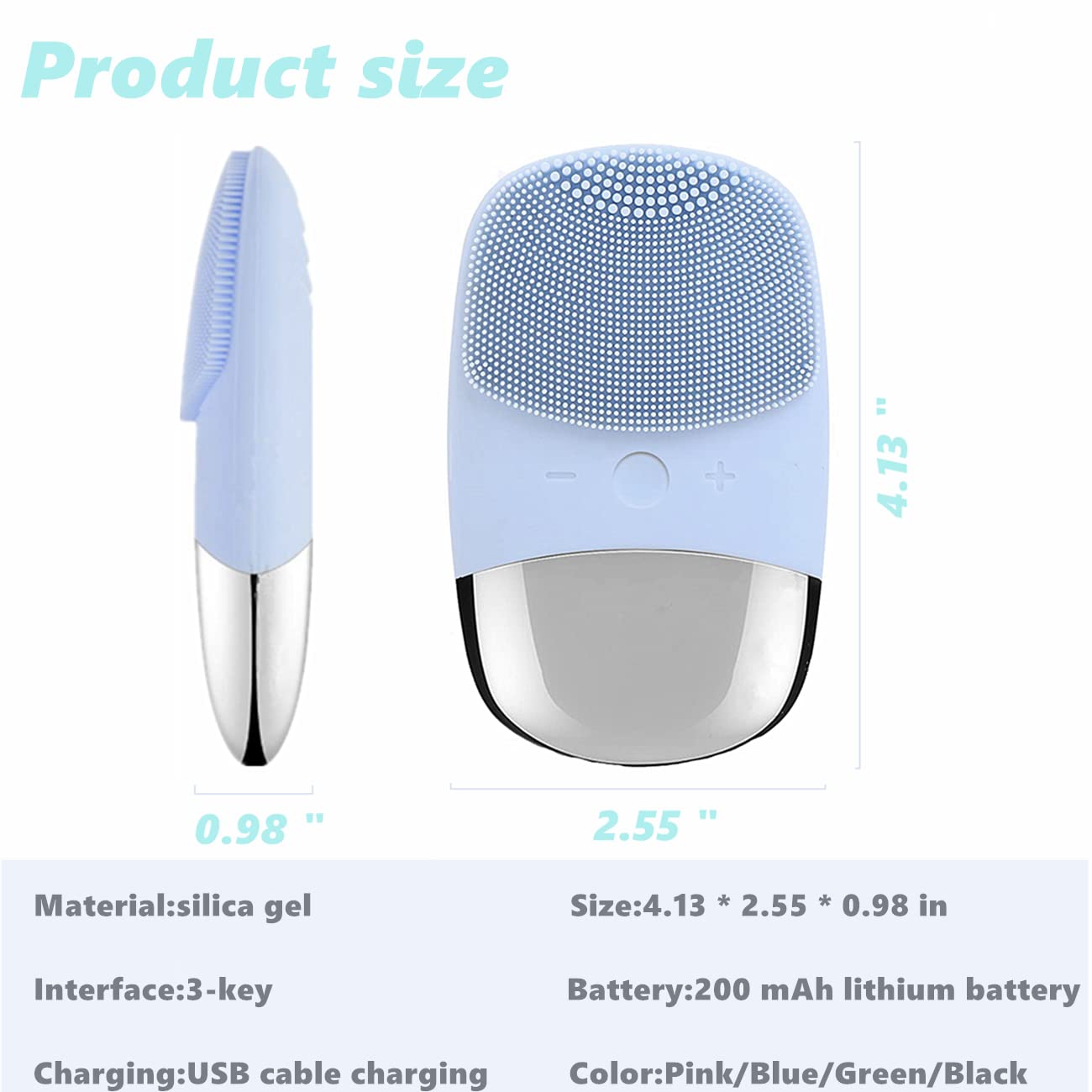 MEGAN Facial Cleansing Brush,USB Rechargeble Electric Silicone Face Scrubber,IPX7 Waterproof Sonic Facial Massager, 3 in 1 face Brush for Deep Cleanning, Blackhead Remover, Exfoliating.（Sky Blue）