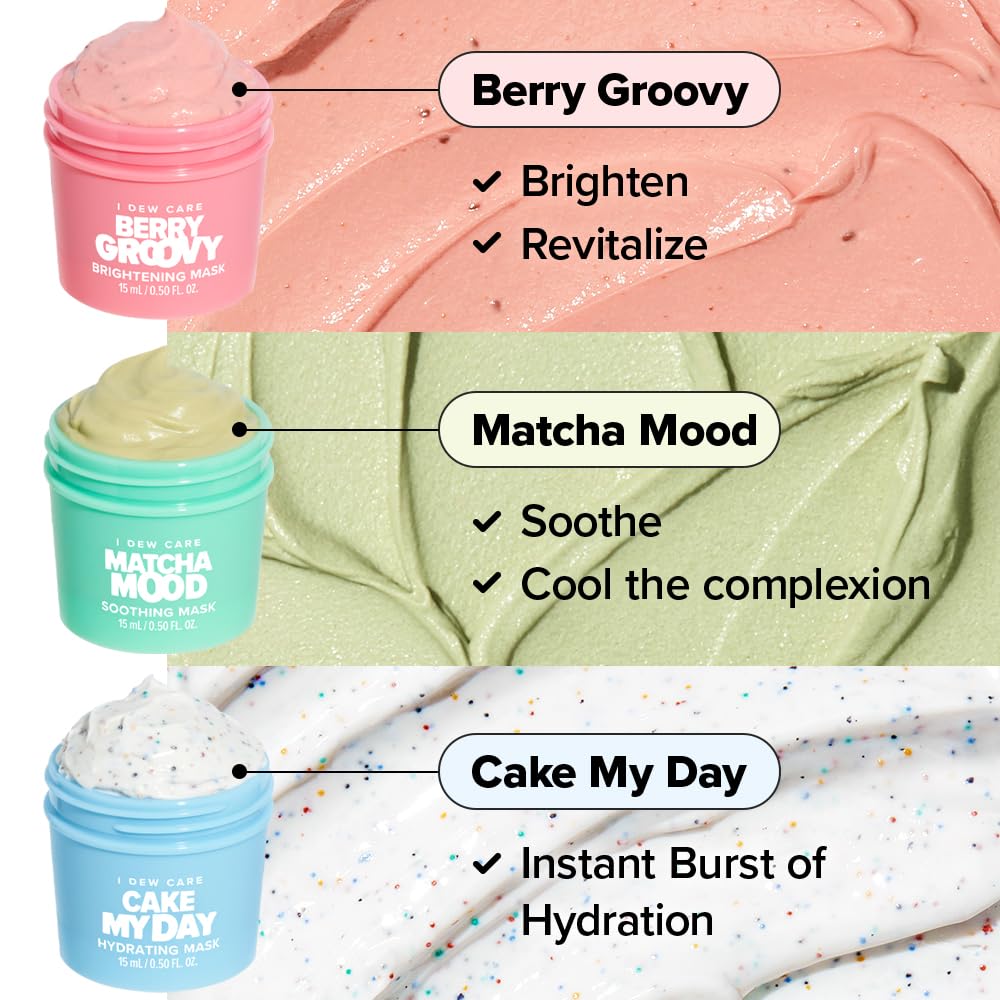 I DEW CARE Wash Off Face Mask Skincare Gift Set - Mini Scoops | Facial Masks, Matcha, Hyaluronic Acid, Korean Self Skincare, Facial Treatment, Vegan, Cruelty-Free, Exfoliating, Soothing, Pore Mask