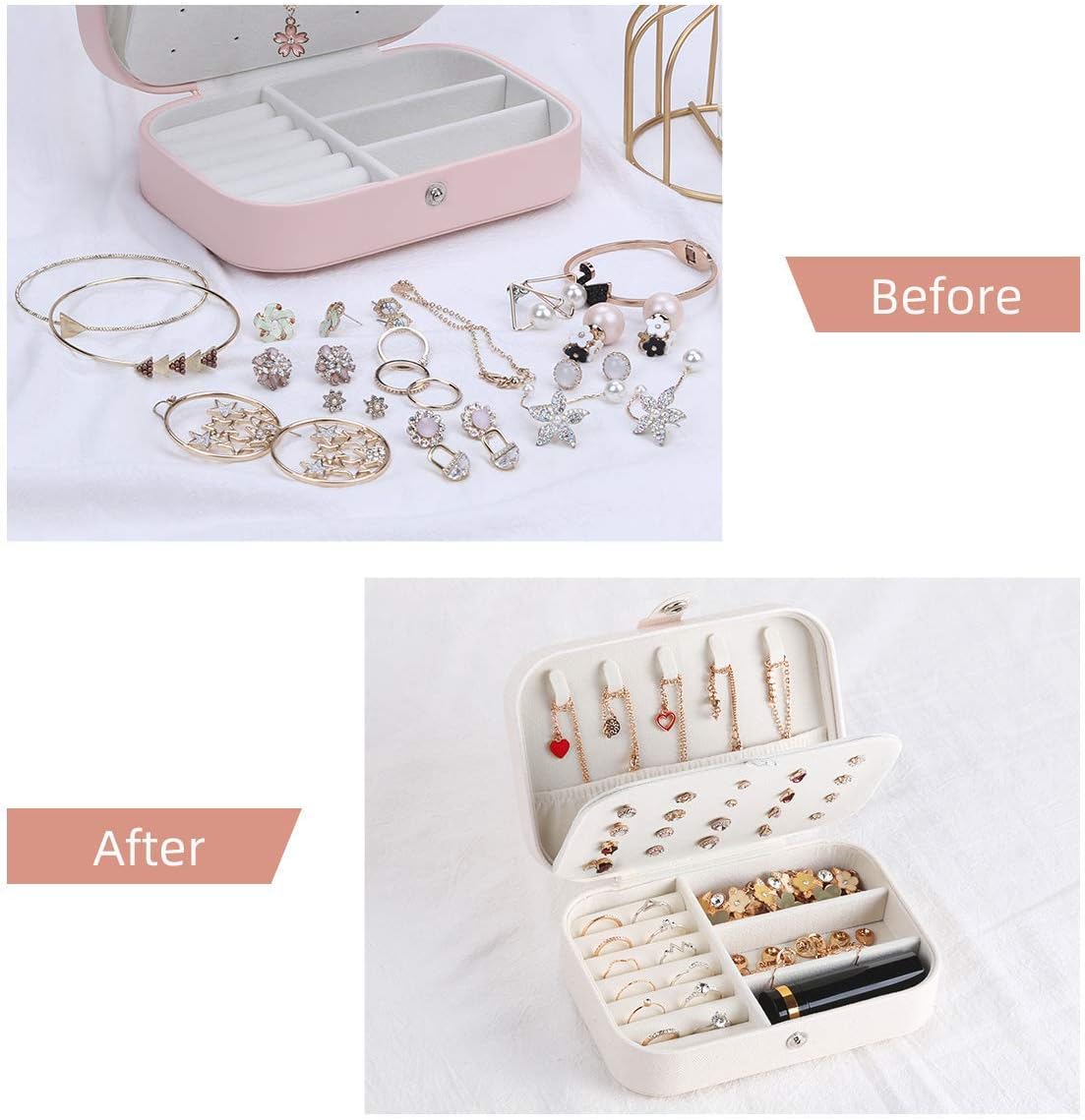 CASEGRACE Jewelry Box For Women Travel Jewelry Organizer Double Layer for Necklace Earring Rings Jewelry Holder Case