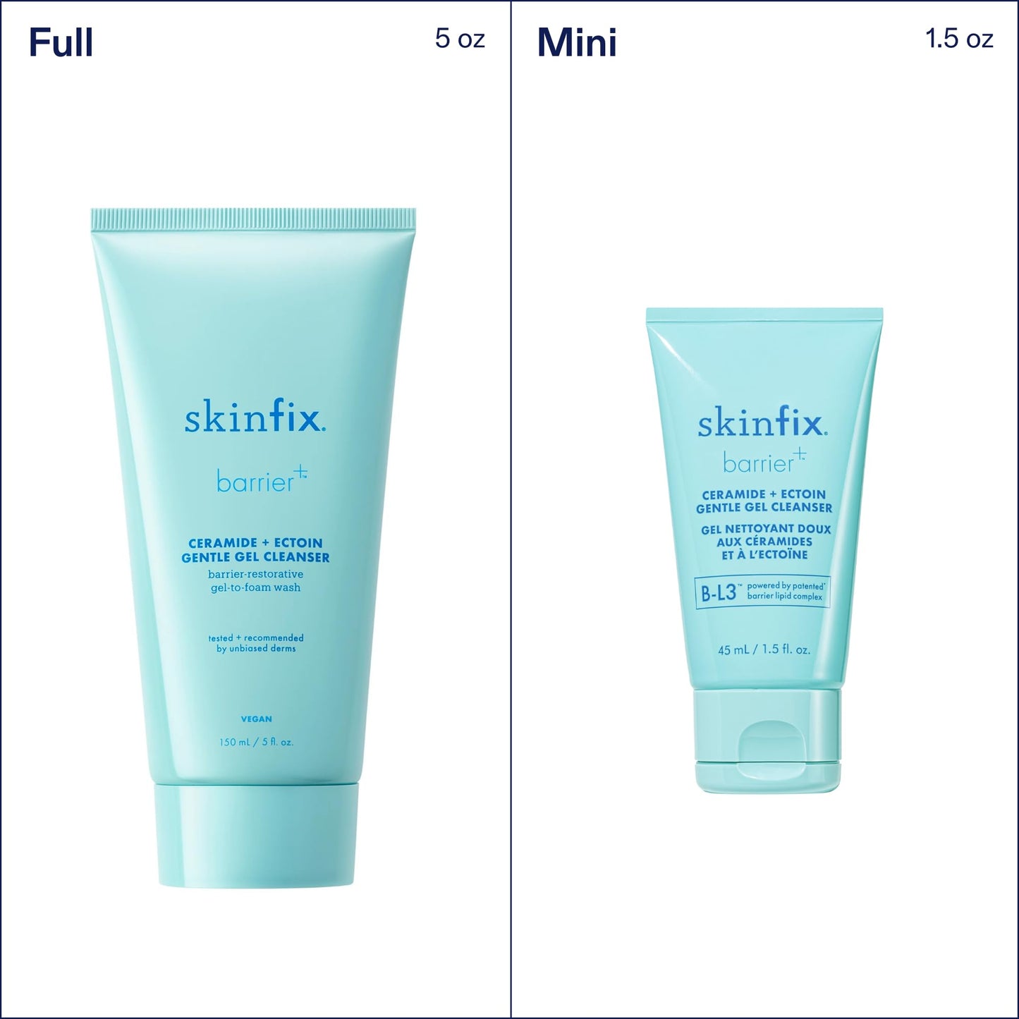 Skinfix Ceramide + Ectoin Gentle Gel Cleanser Mini - 1.5 oz - Removes Makeup & SPF - Cleanses & Hydrates Skin - Vegan, Cruelty Free