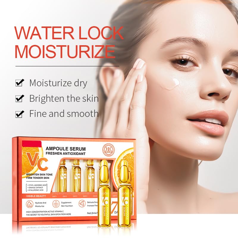 Vitamin C 23% Face Serum – Brightening, Firming, Hydrating, Dark Spot Correction & Anti-Aging Stem Cell Serum | With Hyaluronic Acid, Niacinamide & Glycolic Acid | 21 Ampoules for Glowing Skin