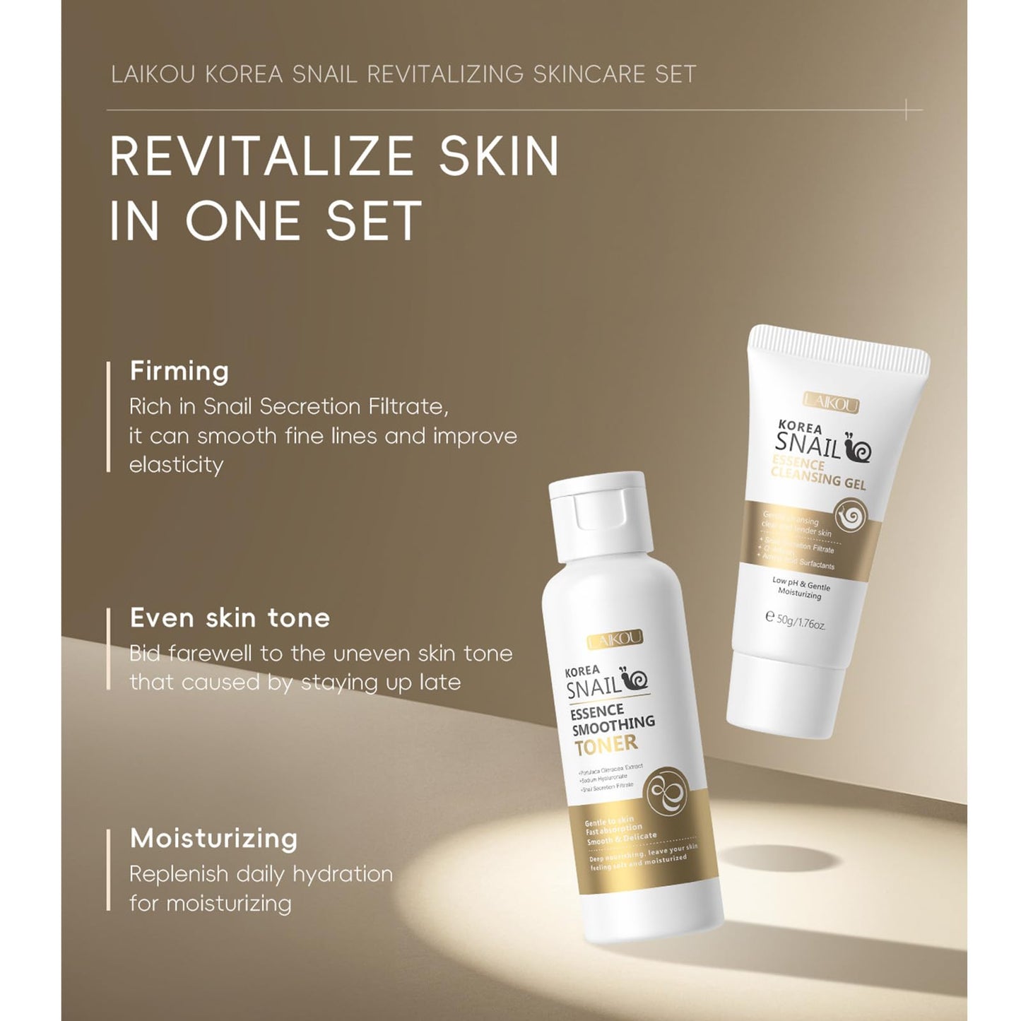 Korean Snail Essence Skin Care Kit,Skincare Gifts for Women,Include Gentle Cleanser,Toner,Eye Cream,Serum,Cream,Long-Lasting Moisturizing & Nourishing,Minimizes the Look of Wrinkles