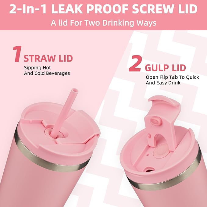 BJPKPK 18oz Tumbler With lid And Straw Stainless Steel Travel Coffee Mug Insulated Tumblers Cups,Light Pink