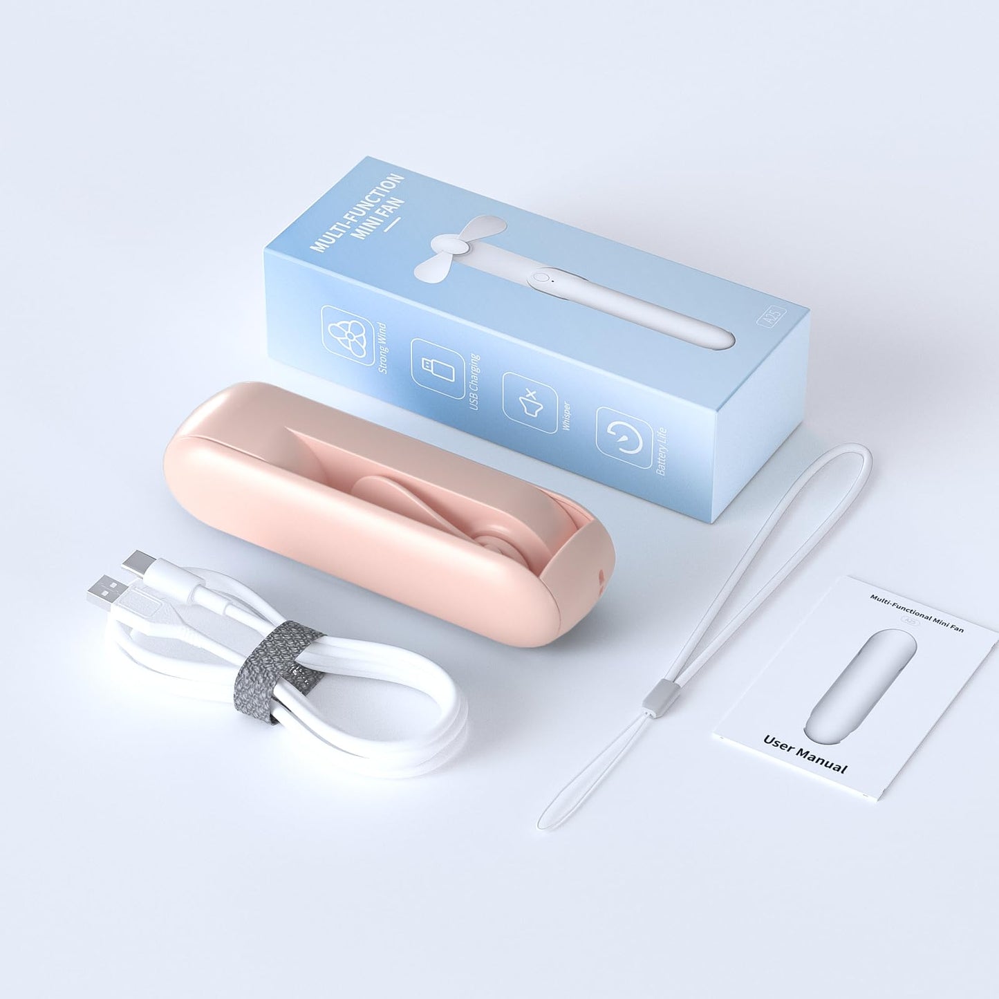 Portable Handheld Fan, 2 IN 1 Mini Hand Fan, Battery Operated [8-15 Working Hours], USB Rechargeable Personal Foldable Fan for Indoor, Small Pocket Fans Travel Essentials for Outdoor (Pink)