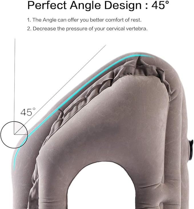 Inflatable Travel Air Pillow for Sleeping to Avoid Neck and Shoulder Pain, Comfortably Support Head and Lumbar, Used for Airplane, Car, Bus and Office (Grey)