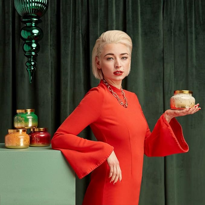 Capri Blue Glimmer Jar Candles - Luxury Holiday Scented Candles for Home - Long Lasting Soy Wax Blend - Scented Holiday & Home Decor - Crystal Pine Signature Jar (19 oz)