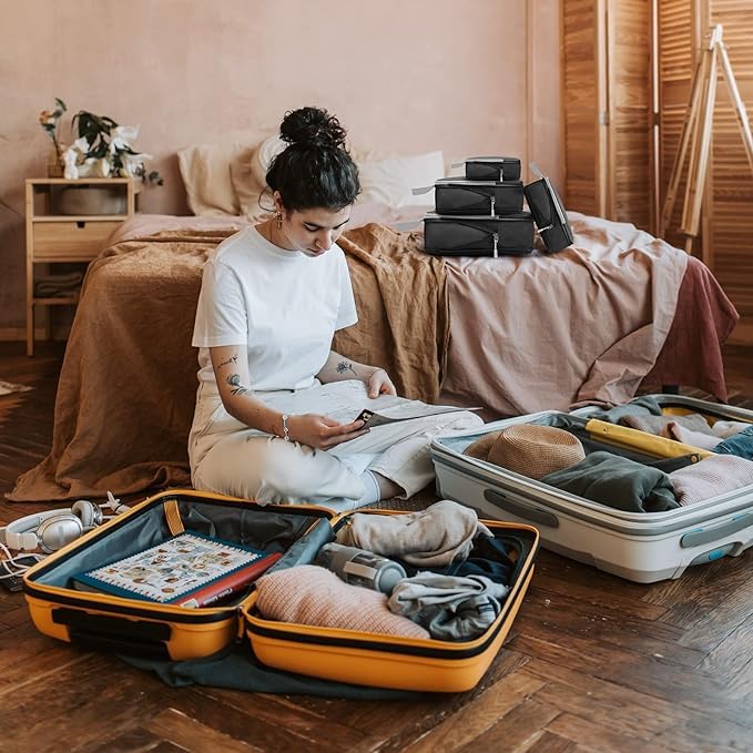 WOOMADA Compression Packing Cubes for Suitcases Travel Essentials 4 Set Expandable Travel Bags Organizer for Luggage(turquoise)