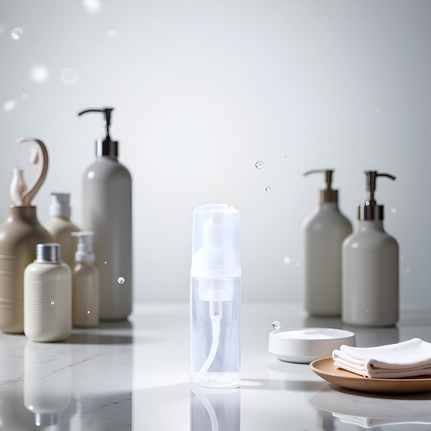 Clear Plastic Foam Pump Bottle Set,30/40/50/60ml Portable Travel Mini Cosmetic Dispenser Shampoo Cleanser Empty Bottle,Refillable Containers (60ml)