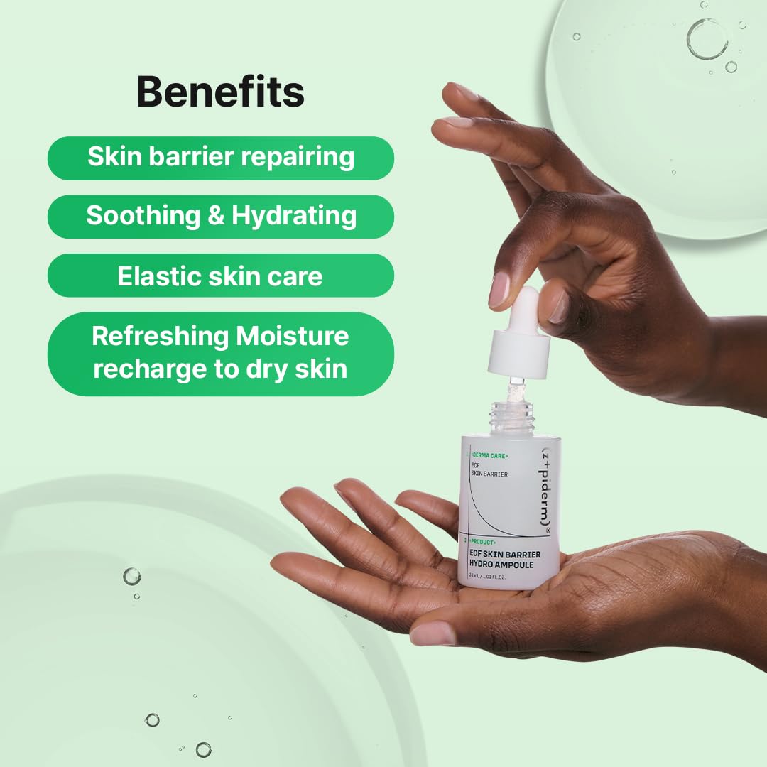 Zipiderm EGF Skin Barrier Hydro Ampoule with 5 CERAMIDE, PDRN & Niacinamide – Korean Barrier Repair Face Serum for Sensitive or Damaged Skin, Lightweight Hydrating Ampoule, 1.01 fl oz
