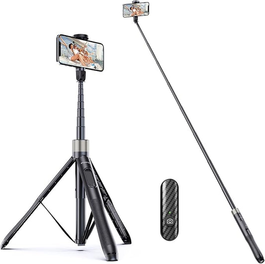 ATUMTEK 65" Selfie Stick Tripod, All in One Extendable Phone Tripod Stand with Bluetooth Remote 360° Rotation for iPhone and Android Phone Selfies, Video Recording, Vlogging, Live Streaming, Black
