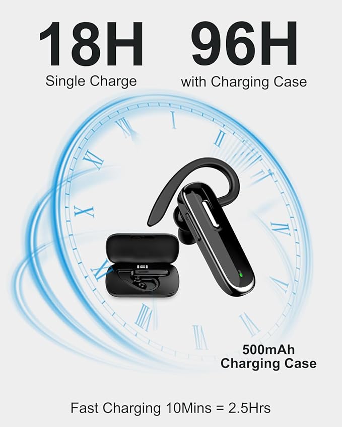 Bluetooth Earpiece for Cell Phones, V5.1 Wireless Headset Handfree with Battery Charging Case Built-in Microphone for iPhone Android Driver/Business/Office