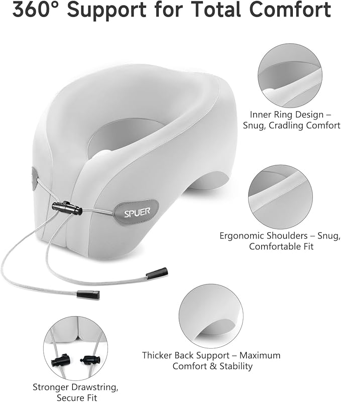 Travel Pillow – Neck Pillow Airplane, Travel Pillows for Airplanes, Airplane Travel Accessories with Eye Mask, Earplugs, Ergonomic Memory Foam Neck Pillow for Sleeping, Flights, Cars, Office (Gray)