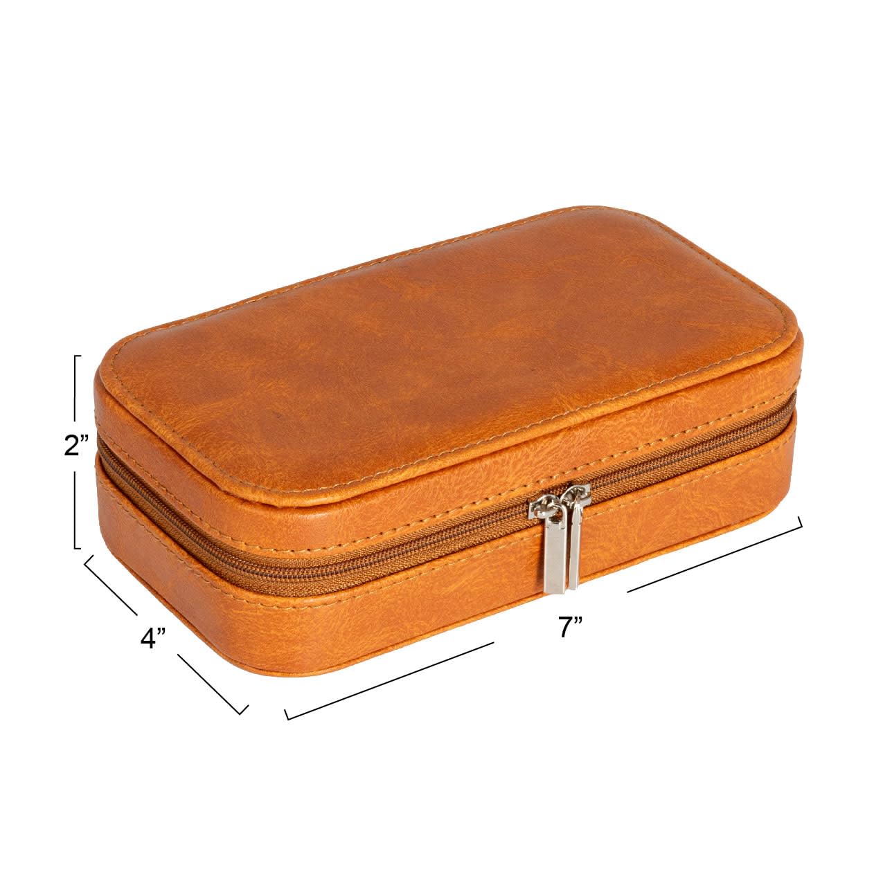 Household Essentials Vegan Leather Travel Jewelry Organizer Box, Caramel Color