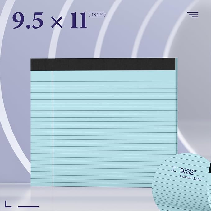2 Pack Note Pads 11" x 9.5" Legal Pads College Ruled Notepad Micro Perforated Writing Pads Blue Lined Paper 80GSM College Ruled Paper Pad of Paper 30 Sheets Notebook for School, To-Do Lists, Office