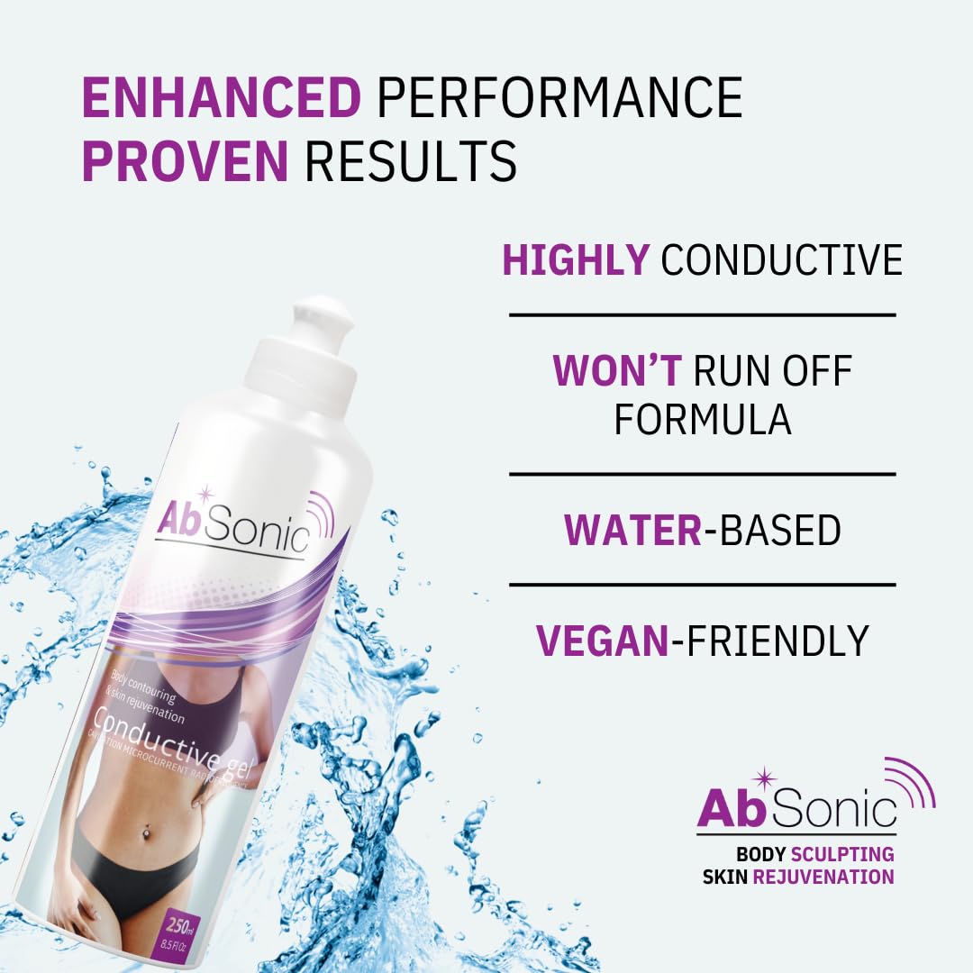 Absonic Conductive Gel for Cavitation & Microcurrent – Gel for Facial Rejuvenation, Body Sculpting, RF, Ultrasonic Devices & Abs Belts – Hypoallergenic, Paraben-Free, 2-Pack (8.5 oz Each)