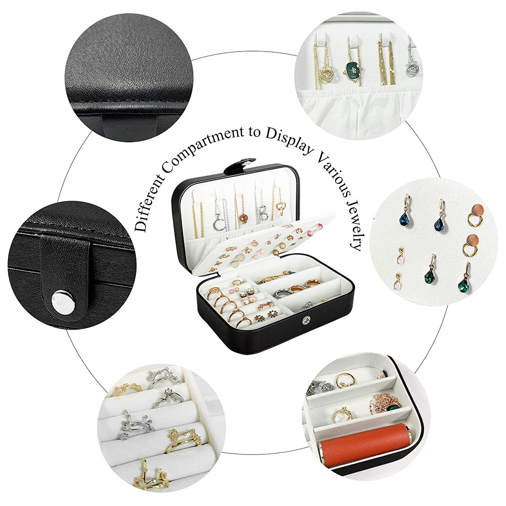 Travel Jewelry Box, PU Leather Small Jewelry Organizer for Women Girls, Portable Mini Travel Case Display Storage Holder Boxes for Stud Earrings, Rings, Necklaces, Bracelets.