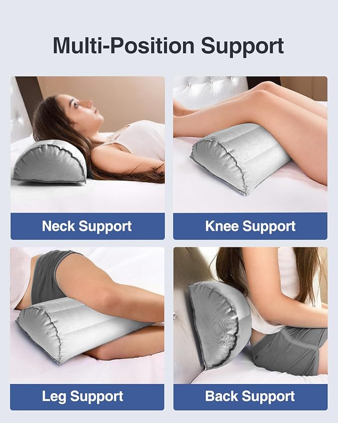 Luxtude Inflatable Bolster Pillow for Legs, Half Moon Pillow Knee Pillow for Back Sleeping, Leg Pillow for Side Sleeping, Leg Elevation Pillow for Knee Support, Lower Back & Head, Ankle and Foot