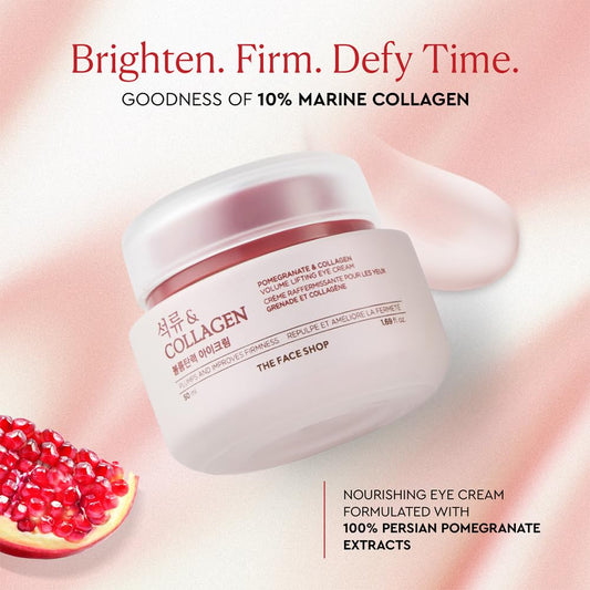 The Face Shop Pomegranate & Collagen Volume Lifting Eye Cream | Ultra-Light Eye Cream for Eye Skin Lifting, Firming & Brightening | Reduce Dark Circles | Deep Hydrating Under Eye Area, 1.69 Fl Oz