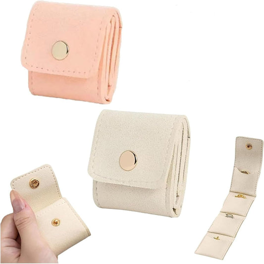 Mini Travel Jewelry Bag, Travel Jewelry Organizer Case Foldable Jewelry Roll for Journey Rings, Necklaces, Earrings, Bracelets,Mini Travel Jewelry Roll Bag with Buckle, (2pcs)