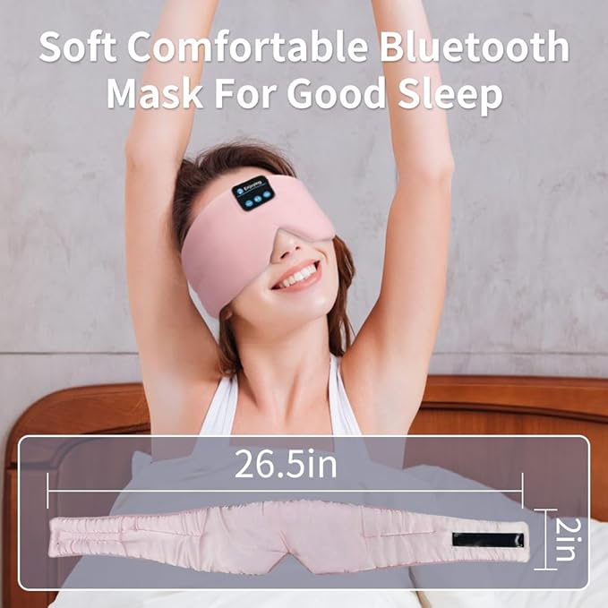 Joythink Sleep Headphones Bluetooth Sleep Mask Silk Kids Children Headband Earphones Bluetooth Eye Mask for Sleeping On Side Blackout Soft Sleep Earphones Music Eye Cover