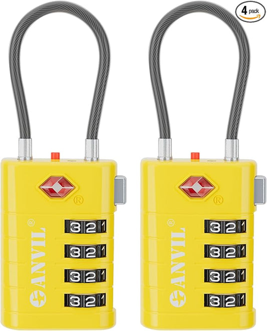 ANVIL 4 Digit Luggage Locks, TSA Locks for Luggage, Advanced TSA008 core, Alert Indicator for Your Travel Lock, Suitcase Lock.(2, Yellow)