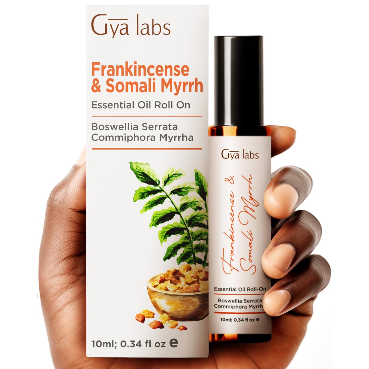 Gya Labs Frankincense and Somali Myrrh Essential Oil Roll on - 100% Pure Natural Frankincense for Face, Myrrh for Skin, Body Ache Comfort, Aromatherapy, Travel Size (0.34 Fl Oz)