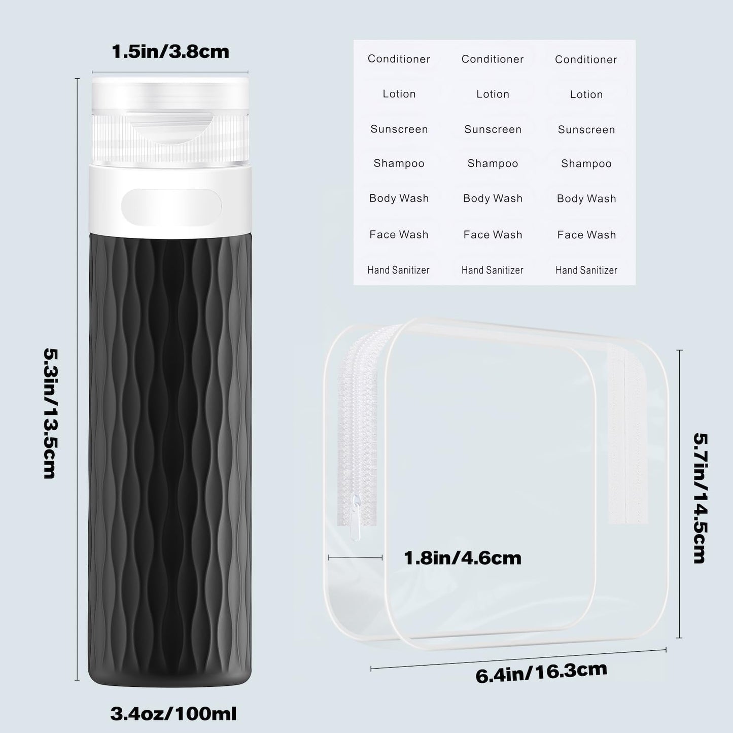 YEALIFE Travel Bottles for Toiletries, TSA Approved 3.4oz Travel Size Containers, BPA Free Leak Proof Silicone Traveling Bottles, Refillable Travel Essentials Kits for Shampoo Conditioner(4 Pack)-A