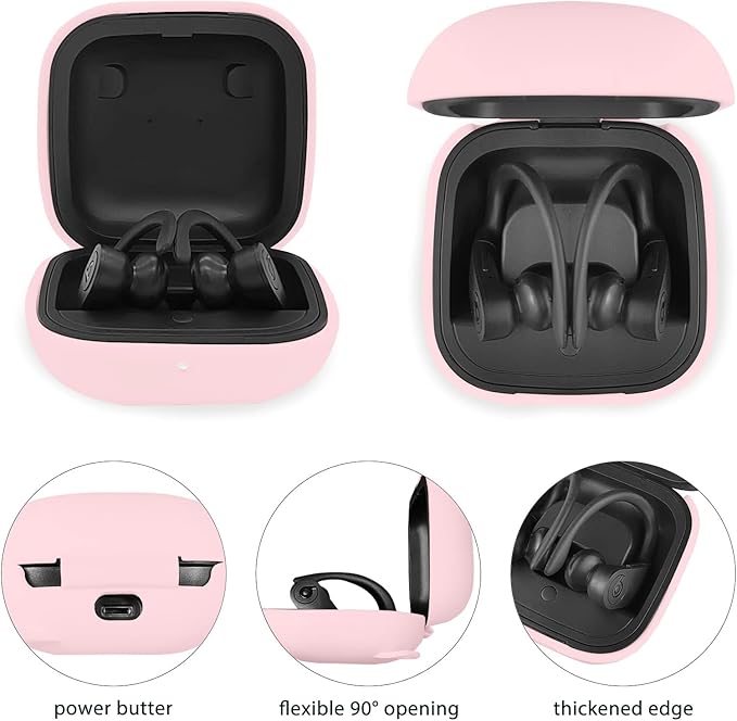 Compatible with Powerbeats Pro, Soft Silicone Case with Gold Heart Pattern for Powerbeats Pro Case with Cute Butterfly Keychain for Girls Women (Pink)