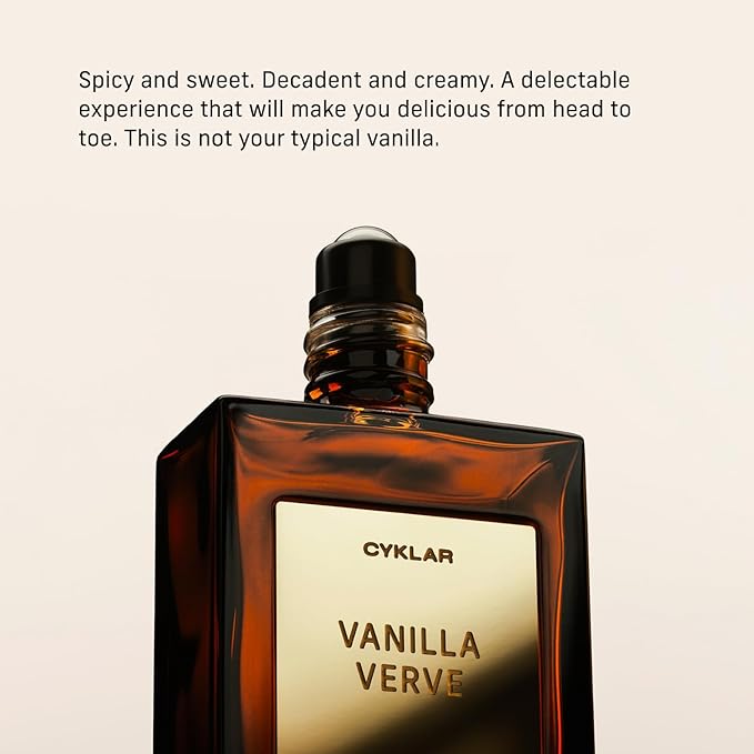 CYKLAR Perfume Oil Roll-On. Travel-Friendly Vanilla Verve Fragrance with Vanilla, Bergamot, and Amber Notes. Long-Lasting Essential Oil Parfum for Women and Men. 0.5 Fl Oz Scented Rollerball Bottle