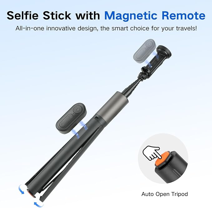 62 inch Automatic Tripod for iPhone, Auto-Open Phone Tripod Stand with Magnetic Smart Remote,Selfie Stick Remote Cell Phone Zoom Lens Size,Travel Selfie Stick for iPhone/Android