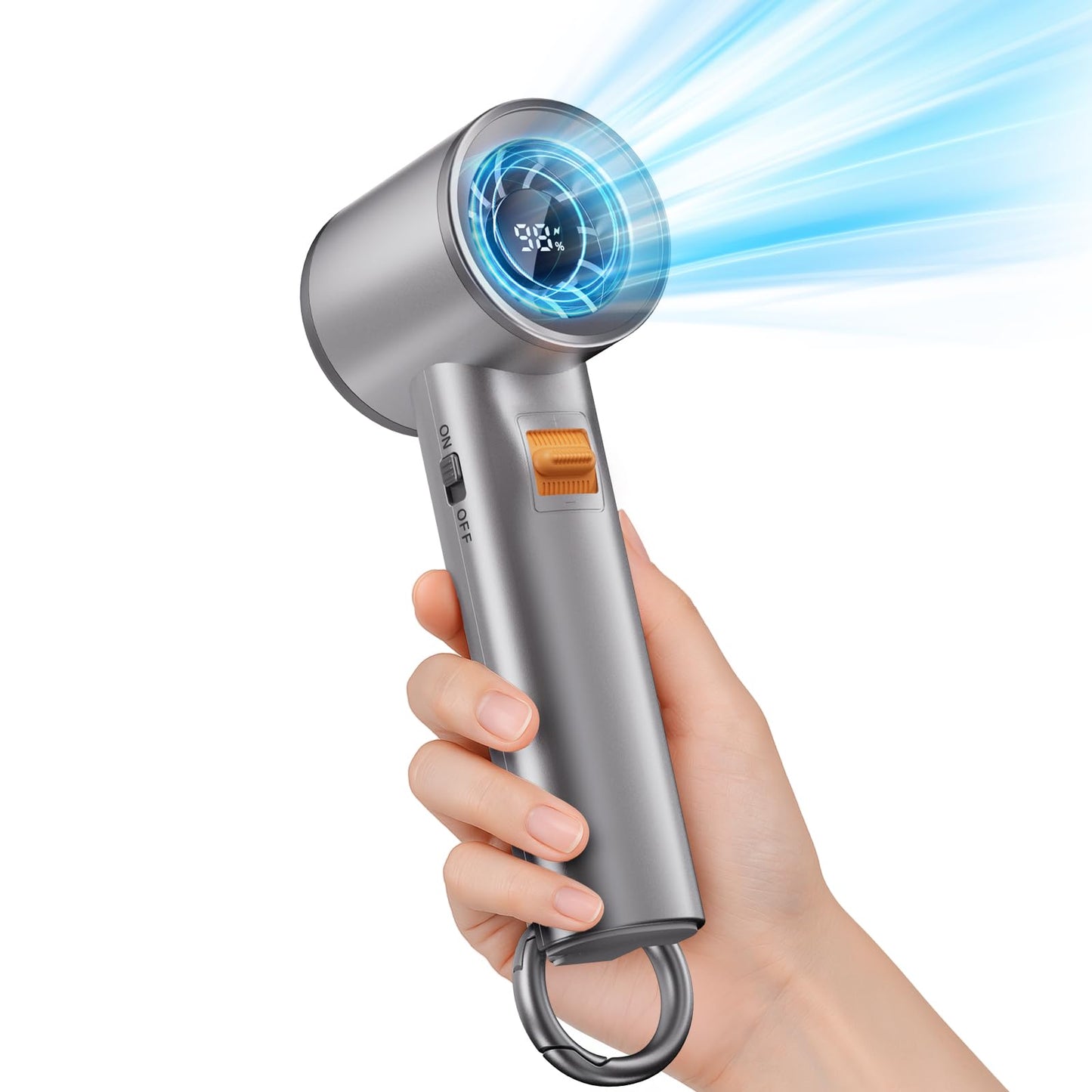 Portable Handheld Turbo Fan for Outdoor,5000mah Mini Handheld Personal Pocket Fan for Powerful Airflow Wind ,20Hrs,100 Speeds Adjustable,Digital Display,Gifts for Travel,Outdoor Activites,Camping-Grey