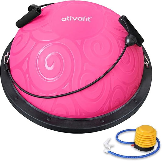 ATIVAFIT Balance Ball Half Exercise Ball Balance Trainer Inflatable Yoga Ball for Home Gym Workouts Core Strength Fitness Half Ball with Resistance Bands, Pump, Support to 660 lbs