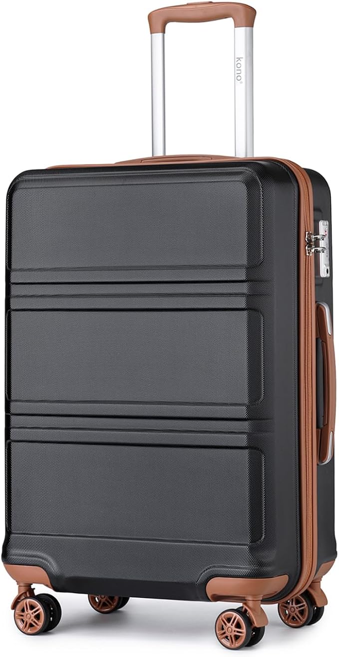 Kono 24 Inch Luggage Suitcase Lightweight with Spinner Wheels TSA Lock Hardside Medium Checked Luggage Durable Rolling Suitcase Apricot Black