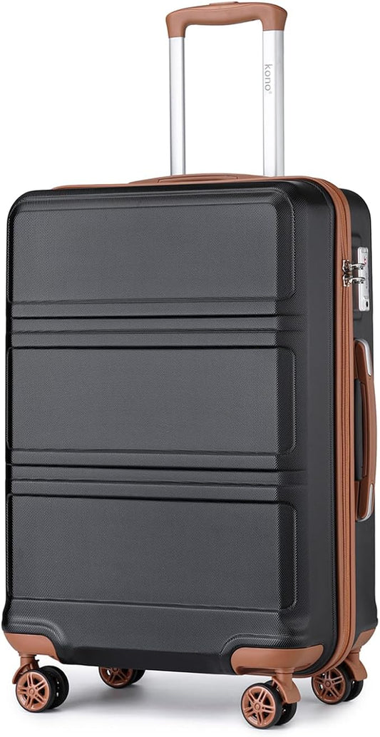 Kono 24 Inch Luggage Suitcase Lightweight with Spinner Wheels TSA Lock Hardside Medium Checked Luggage Durable Rolling Suitcase Apricot Black