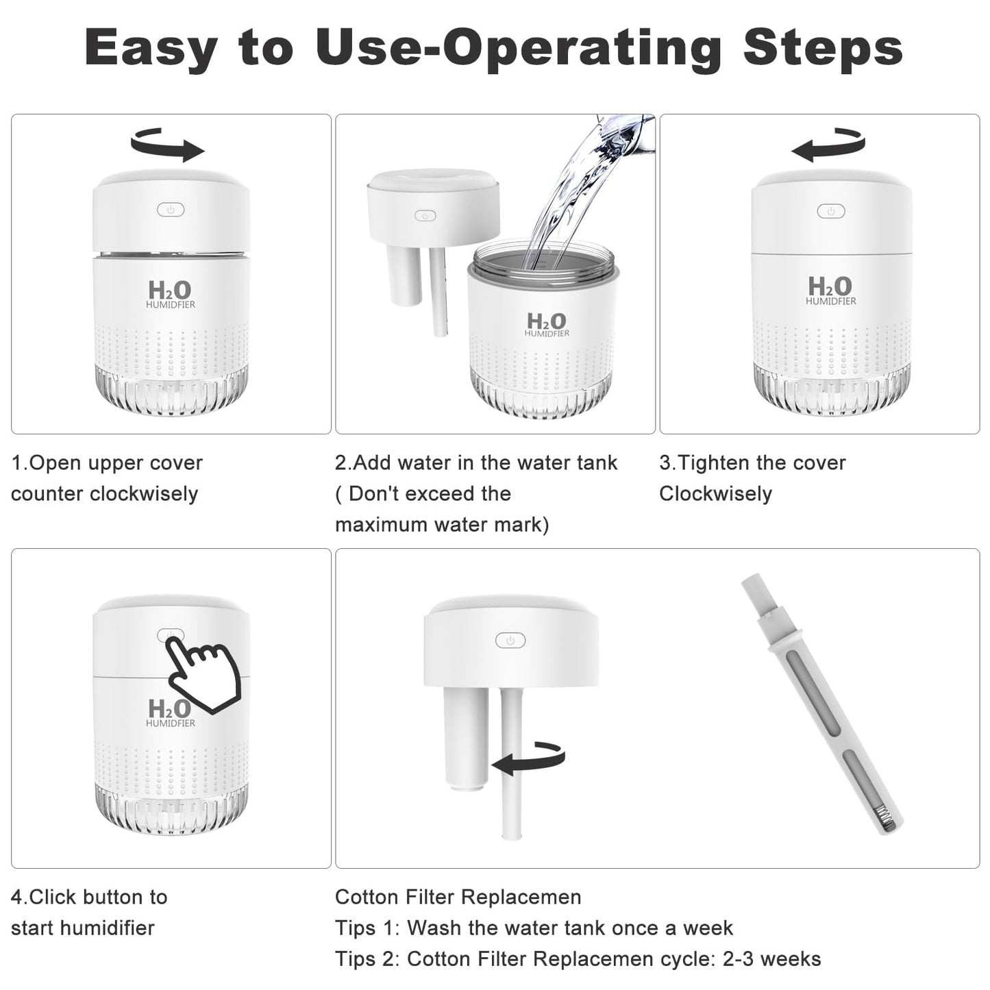 Rechargeable Mini Humidifier, Colorful Cool Mist Humidifiers with 7 Color Light, Small Personal Desktop Humidifier for Baby Bedroom, Office, Nursery, Travel with Auto Shut-Off, Super Quiet (White)