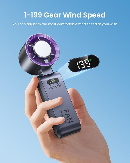 Handheld Portable Turbo Fan with Ice Cooler, Speed (1-199) 5500mAh Rechargeable Personal Fan,[20H Cooling Time] Mini Yet Powerful [20000 RPM] Small Pocket Fans for Travel/Outdoor/Home/Office, Purple