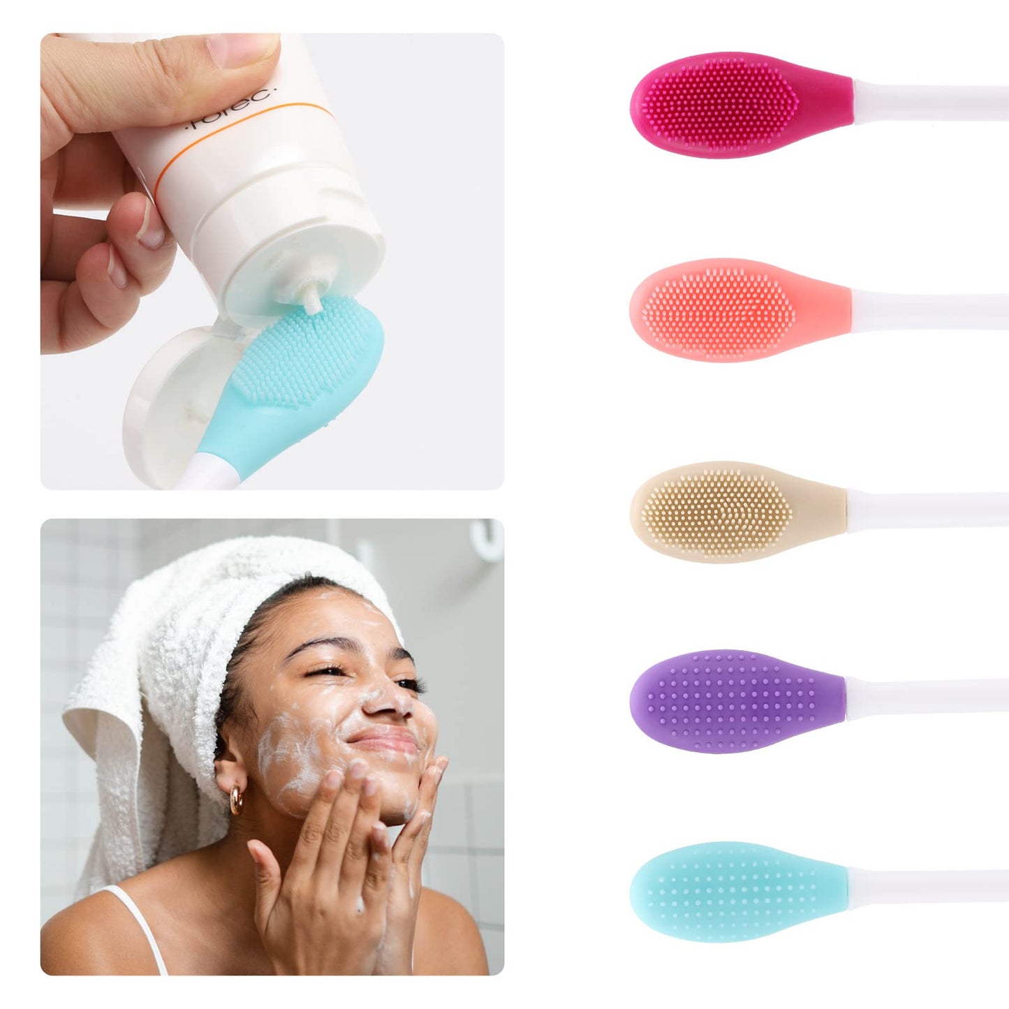 20 Pcs Silicone Face Mask Applicator, 2 in 1 Double-Sided Facial Scrubber Brush Tool, Double-Head Manual Cleansing Brush for Deep Gentle Exfoliating