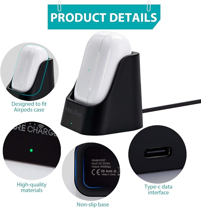 Airpods Charger, Wireless Charger for Airpods Pro and Airpods -Black