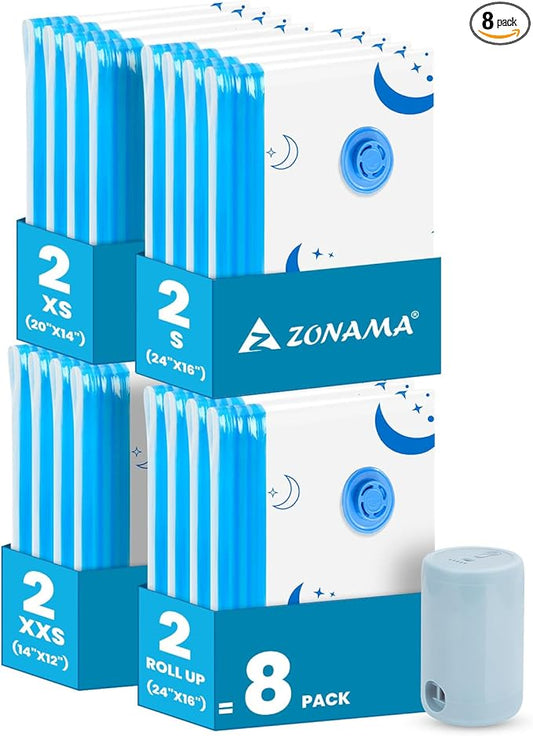 Vacuum Storage Bags with Electric Pump, 8 Pack Vacuum Sealed Bag with 1500mAh Rechargeable Battery for Clothes, Blanket, Duvets, Pillows, Comforters, Travel