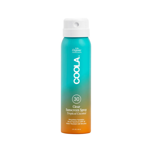 COOLA Organic Sunscreen SPF 30 Sunblock Spray, Dermatologist Tested Skin Care for Daily Protection, Vegan and Gluten Free, Tropical Coconut, 2 Fl Oz