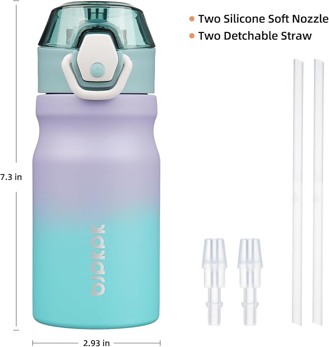 BJPKPK 14oz Insulated Water Bottle With Straw Stainless Steel Double Wall Water Bottles BPA Free Leak Proof Thermo With Lockable Flip Lid,Lavender Green