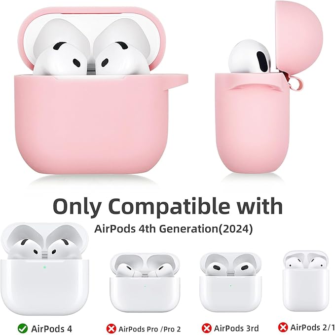 Airpods 4 Cases Silicone Protective Case for Airpod 4 with Bling Keychain for Apple AirPods 4th Generation Wireless Earbuds with Cleaner Kit (Pink)