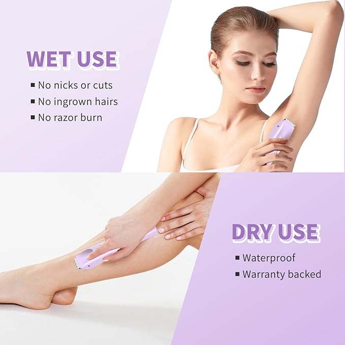 2-in-1 Bikini Trimmer & Shaver for Women - IPX7 Waterproof, Ceramic Blade for Smooth & Safe Results, 120min Cordless Runtime, Ultra-Quiet Design (Purple)