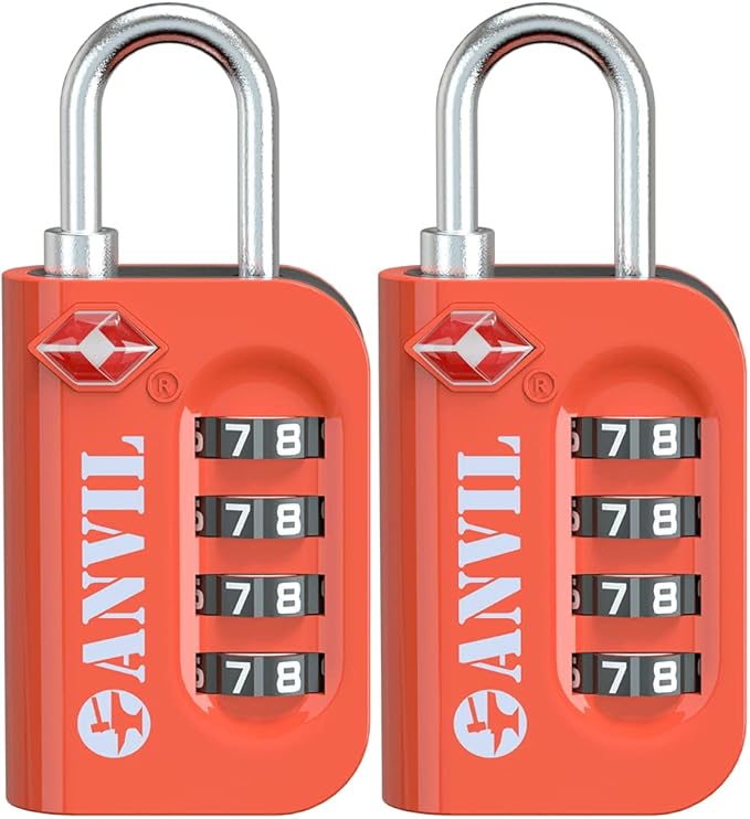 ANVIL TSA Approved Luggage Lock - 4 Digit Combination, 10,000 Combinations, Easy-Read Password Window, Travel Lock for Suitcases, Backpacks, Gym & Student Lockers, Baggage