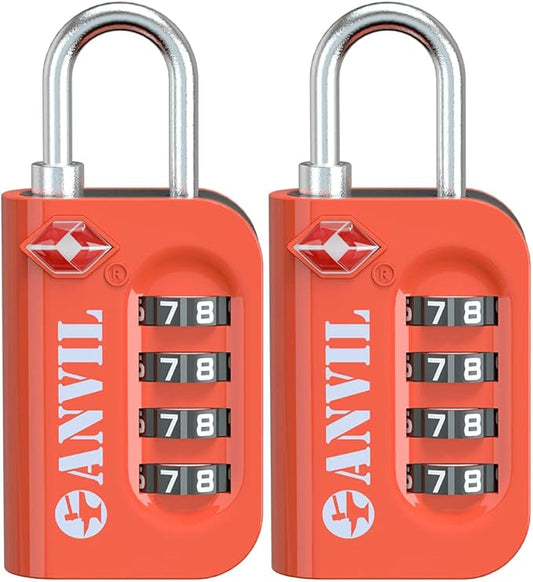 ANVIL TSA Approved Luggage Lock - 4 Digit Combination, 10,000 Combinations, Easy-Read Password Window, Travel Lock for Suitcases, Backpacks, Gym & Student Lockers, Baggage
